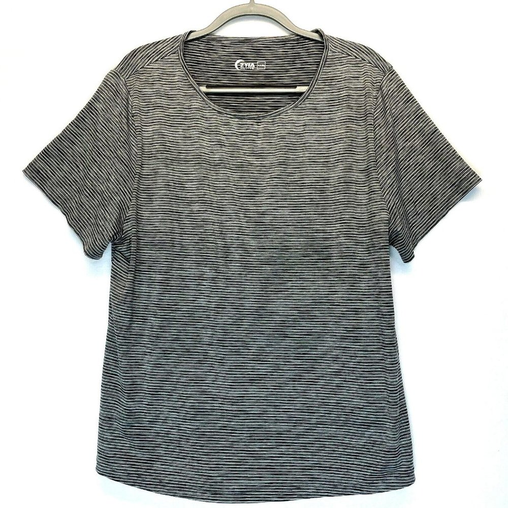 Zyia Active Womens Shirt Size 3X Tee Stretch Gray White‎ Striped Short Sleeve